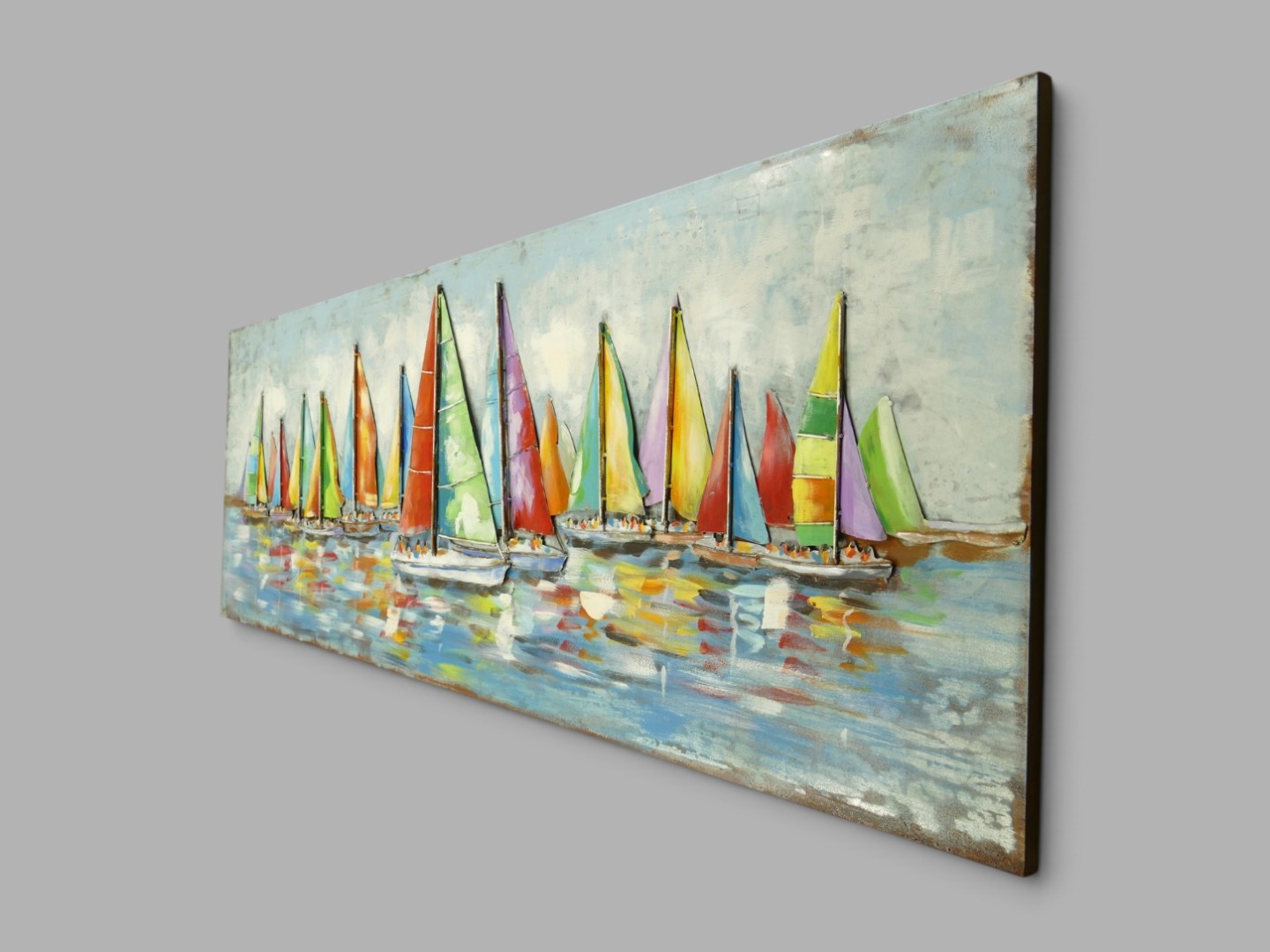 (*) Metallbild (3D) Segelschiffe Eisen L.180x60cm