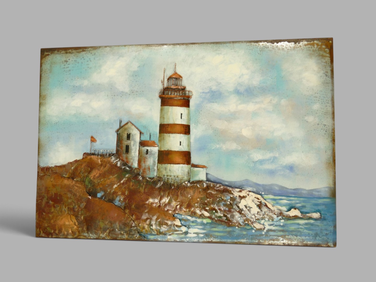 (*) Metallbild (3D) Leuchtturm Eisen L.120x80cm
