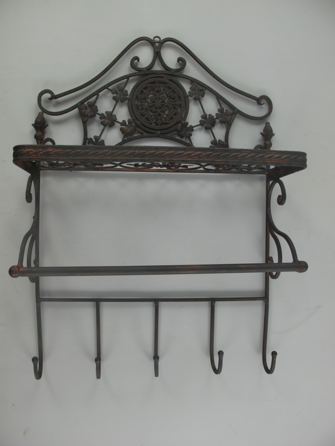 Wandregal mit Haken Eisen rust. braun H.58x40x16cm