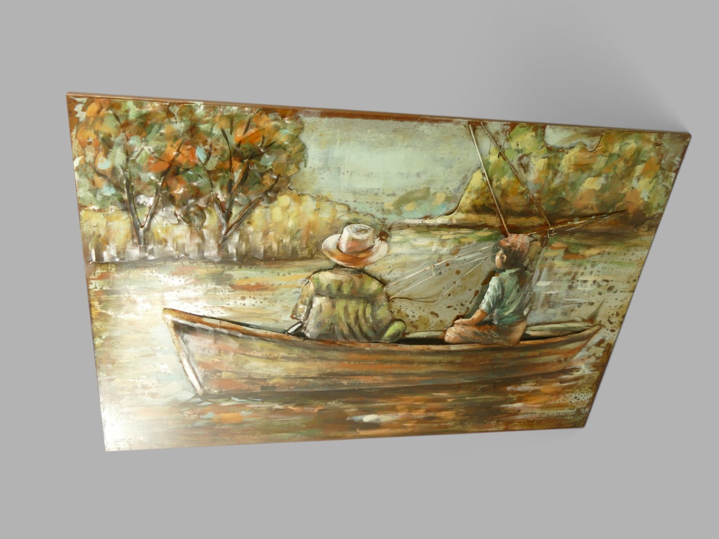 (*) Metallbild (3D) Ruderboot mit Kinder L.120cm