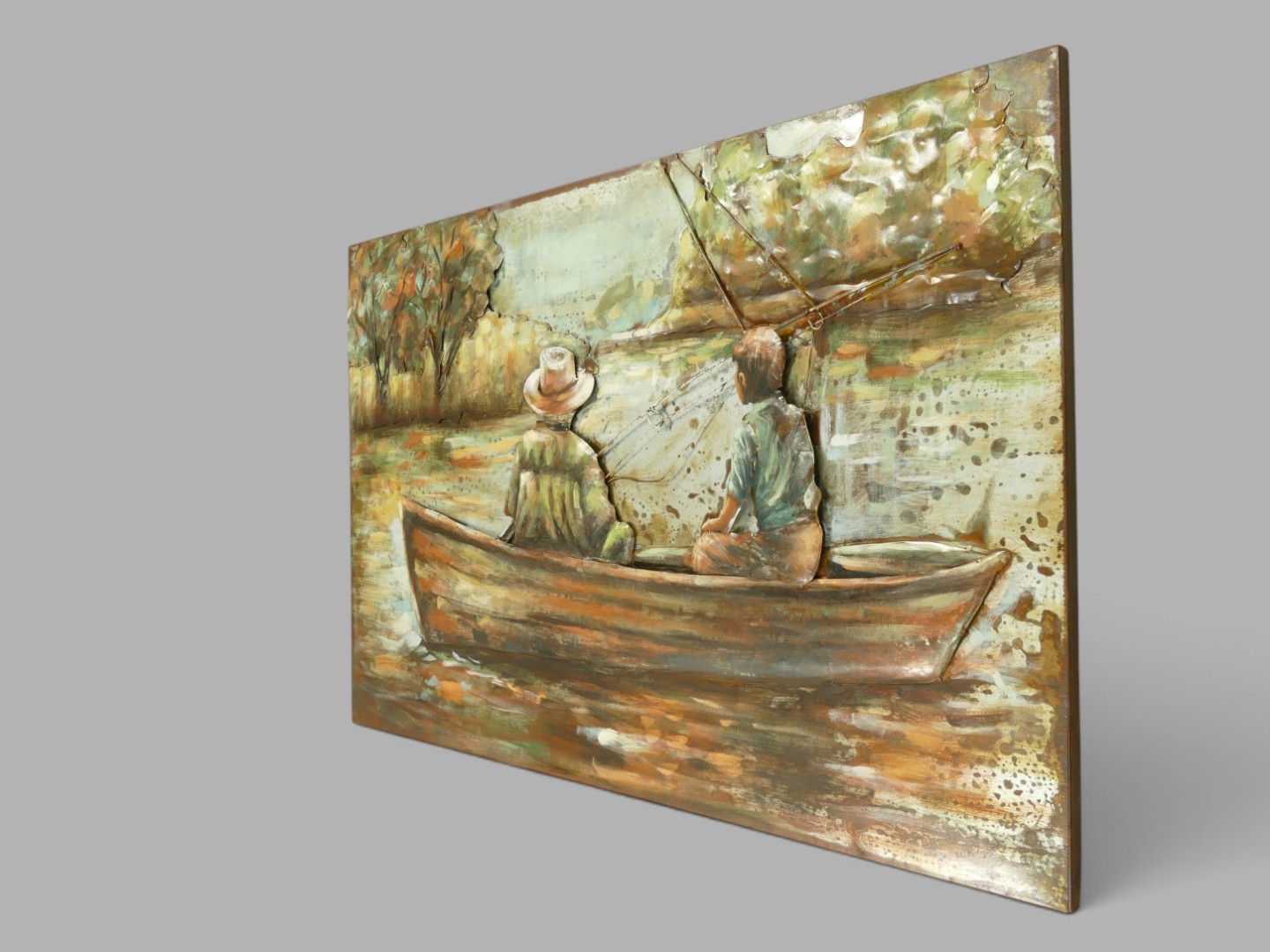 (*) Metallbild (3D) Ruderboot mit Kinder L.120cm