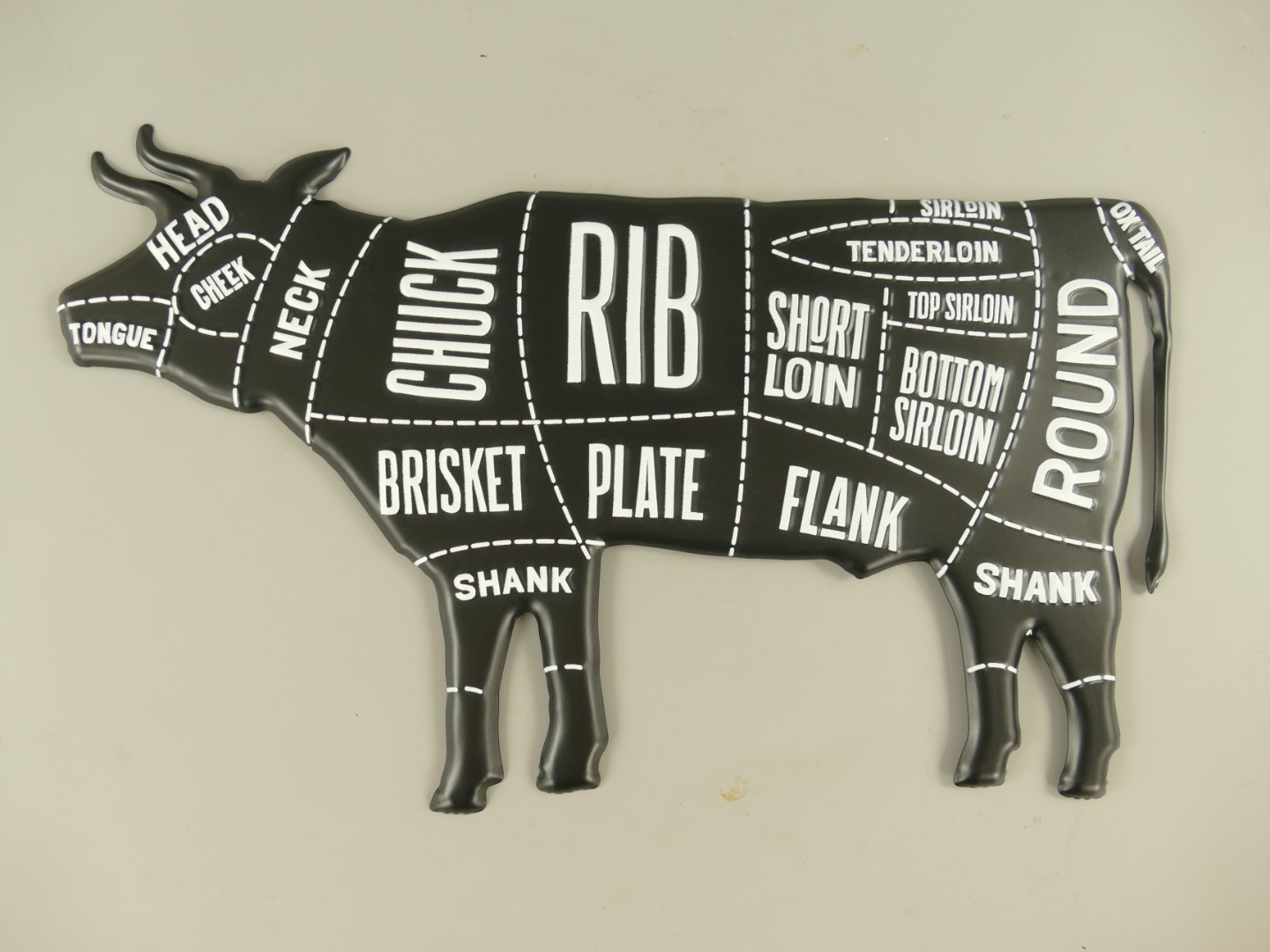 Wandschild(Gestanzt) Diagramm Kuh Fleisch L.50cm Wandschild(Gestanzt) Diagramm Kuh Fleisch L.50cm