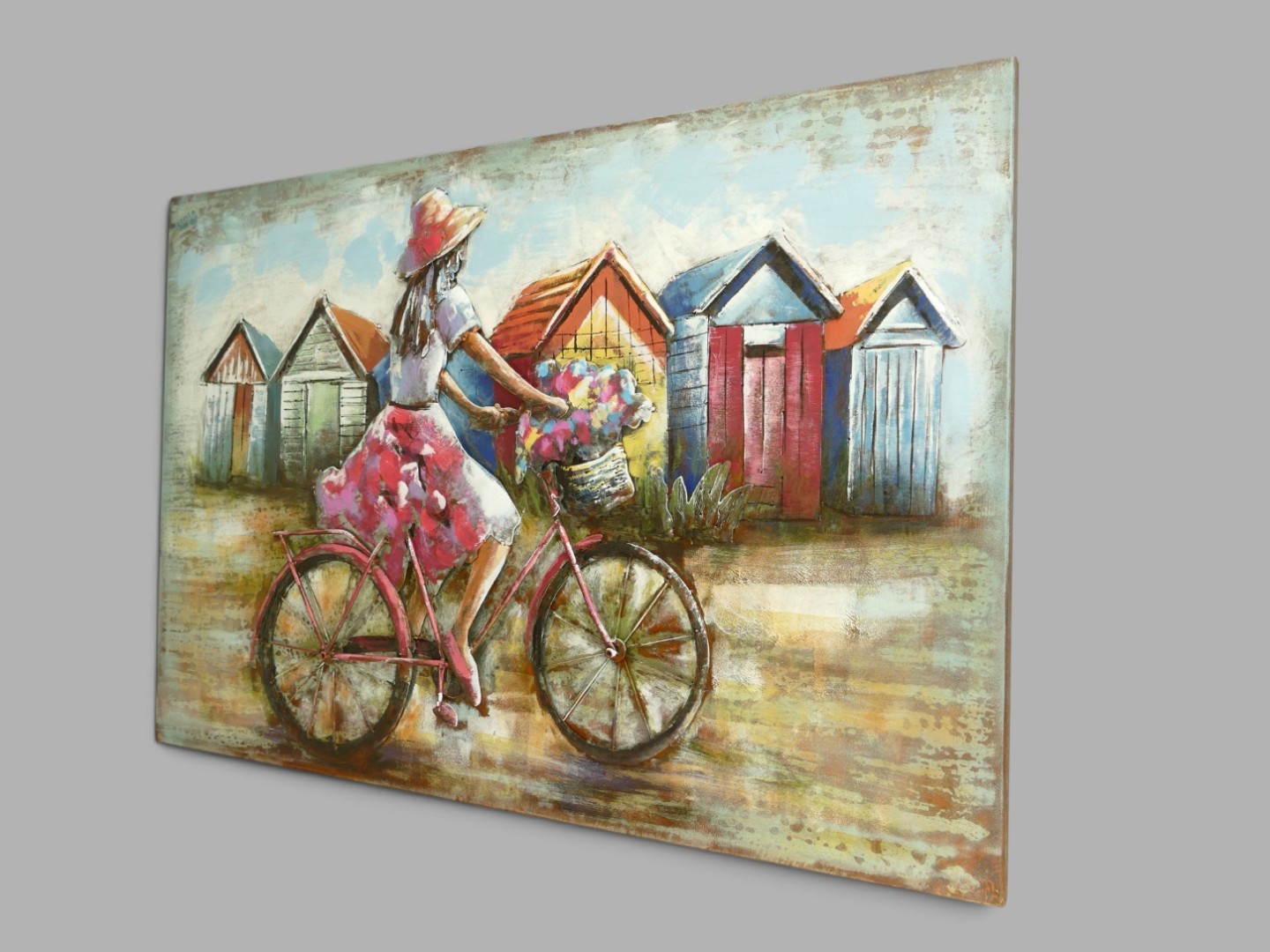 (*) Metallbild (3D) Fahrrad/Strandhüt Eisen L.120m