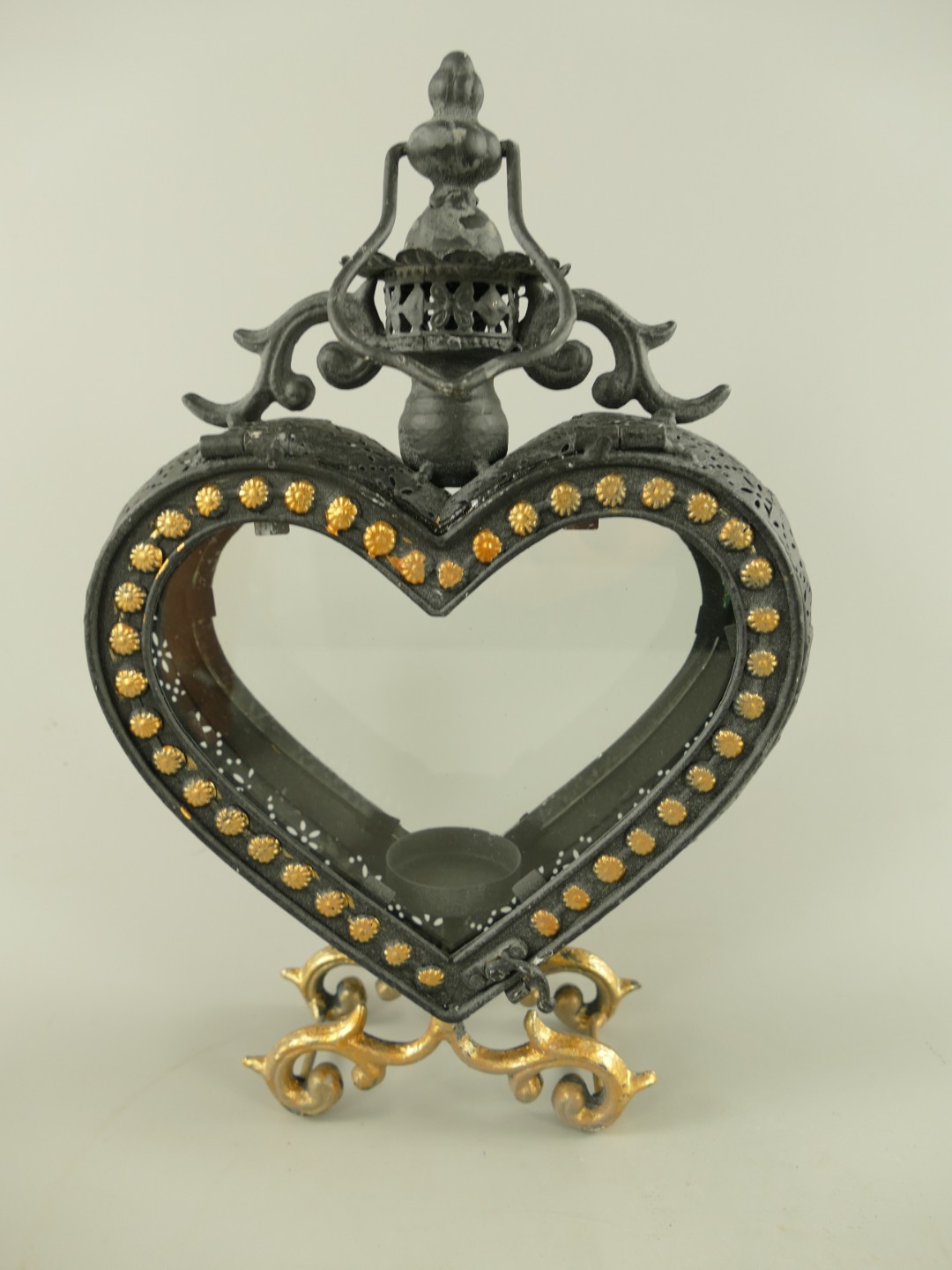 (*)Laterne rustikal Eisen Schwarz/Gold H.32cm