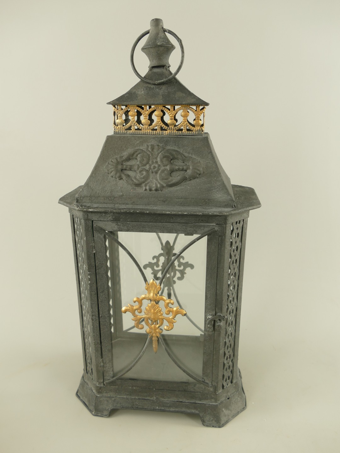 (*)Laterne rustikal Schwarz/Gold Eisen H.48cm