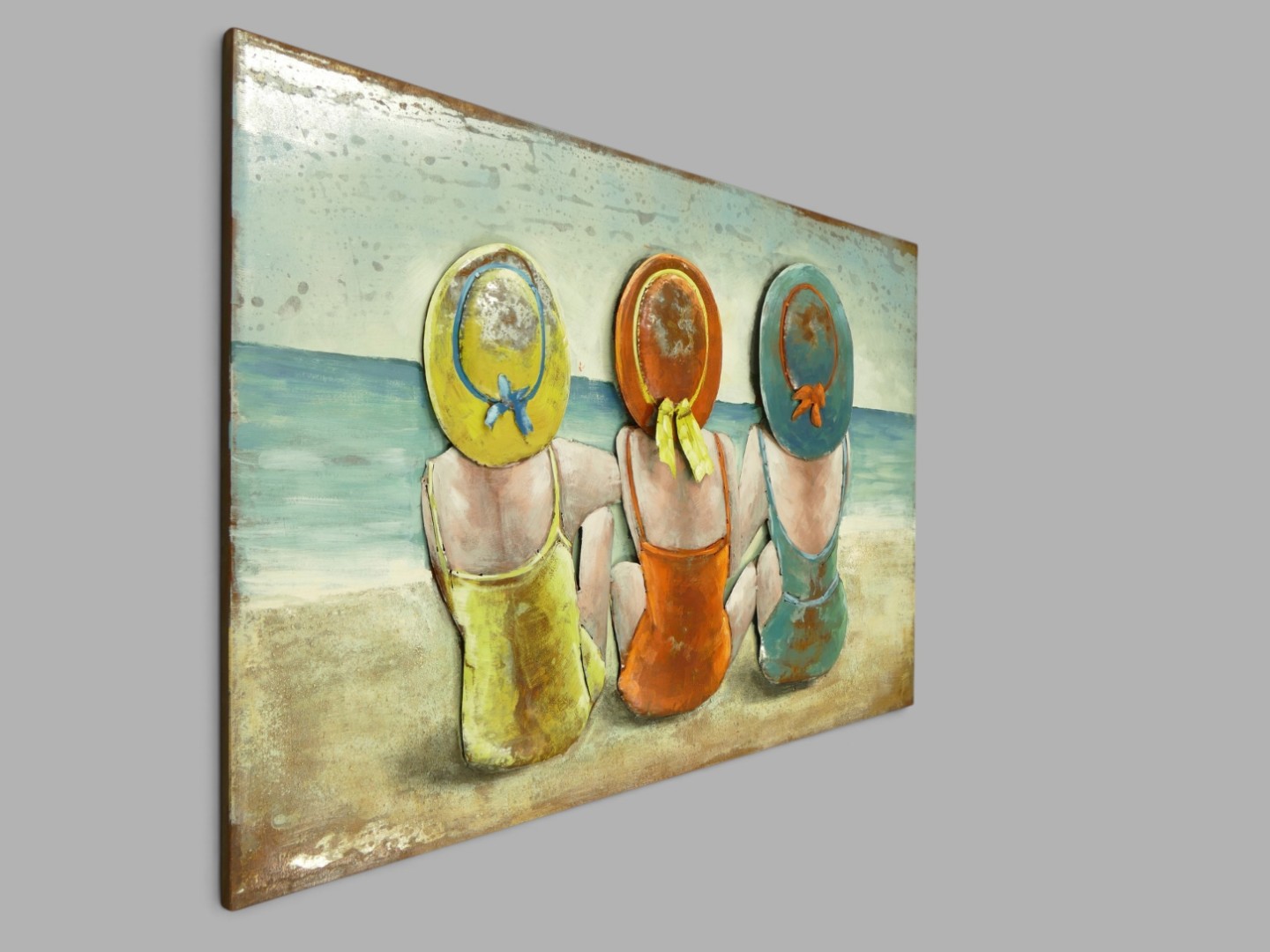 (*) Metallbild (3D) Frauen Strand Eisen L.120x80cm