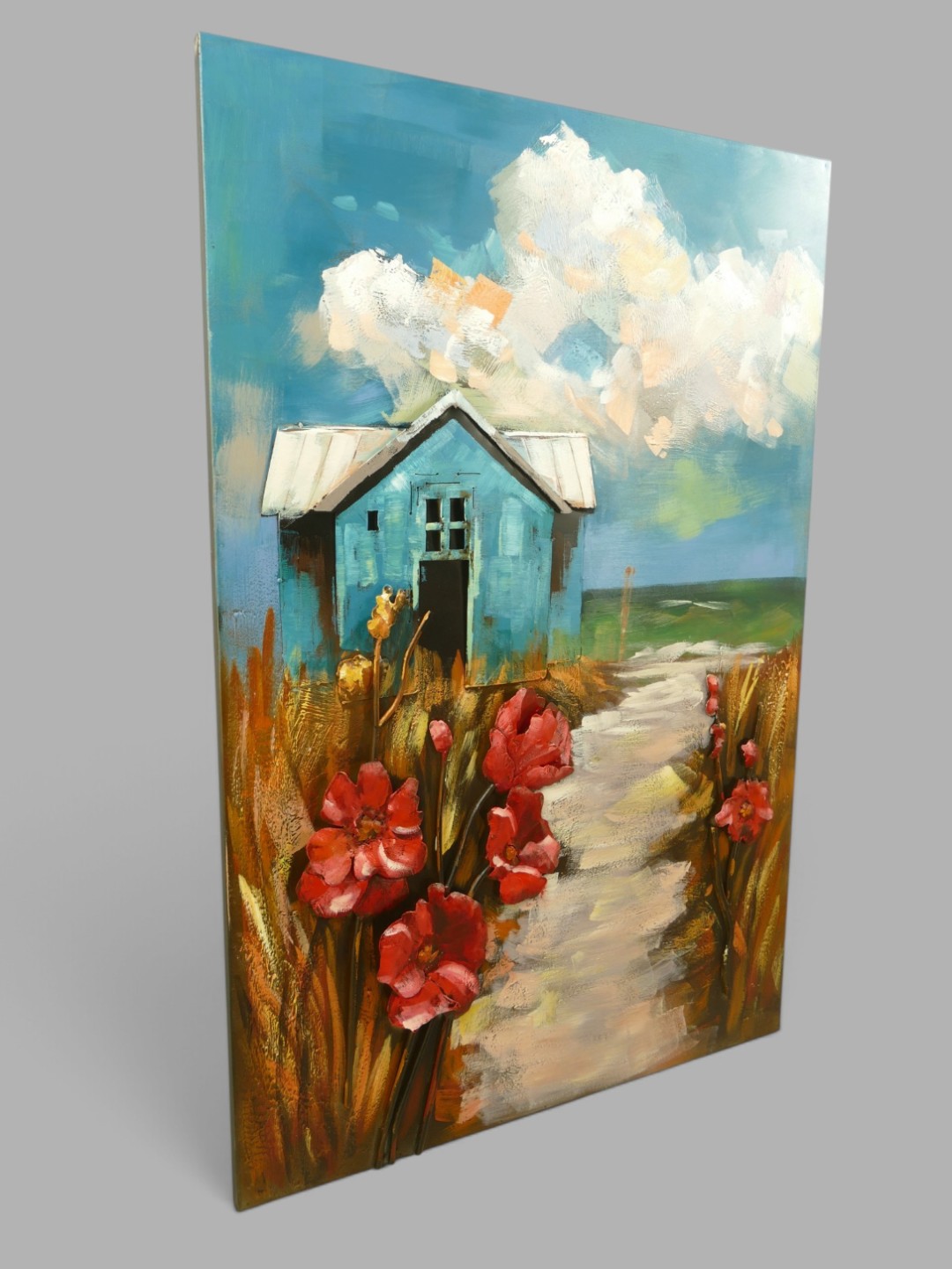 (*) Metallbild (3D) Strandhütte Eisen H.120x80cm