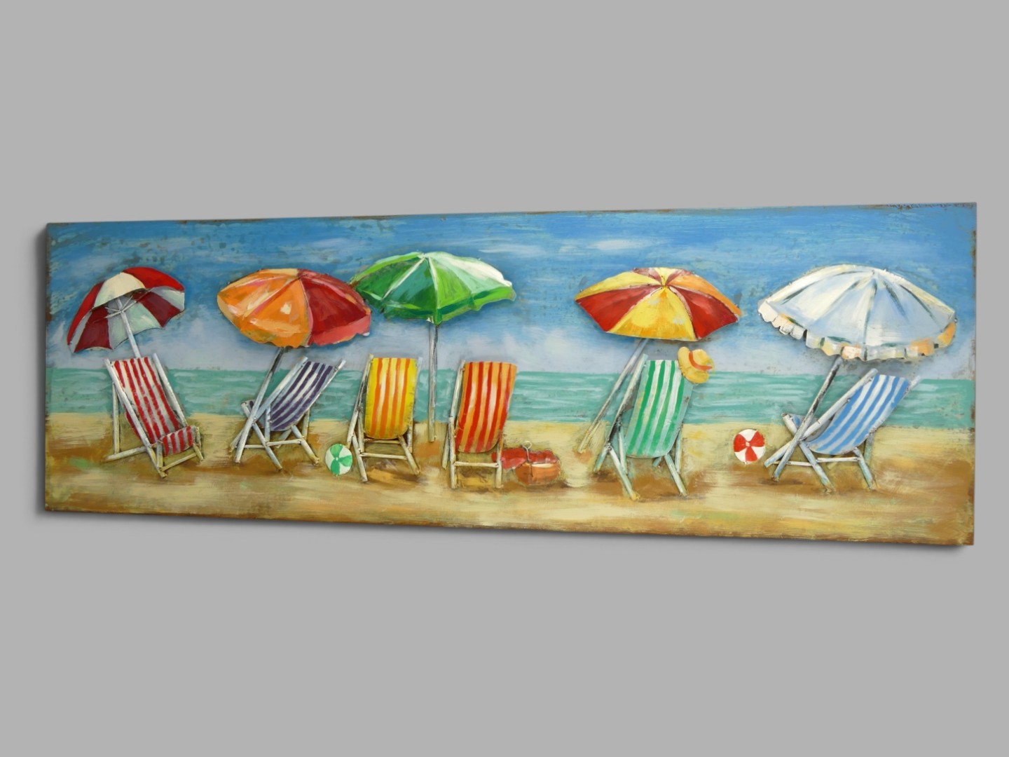 (*) Metallbild (3D) Strand mit Strandstuhl L.180cm