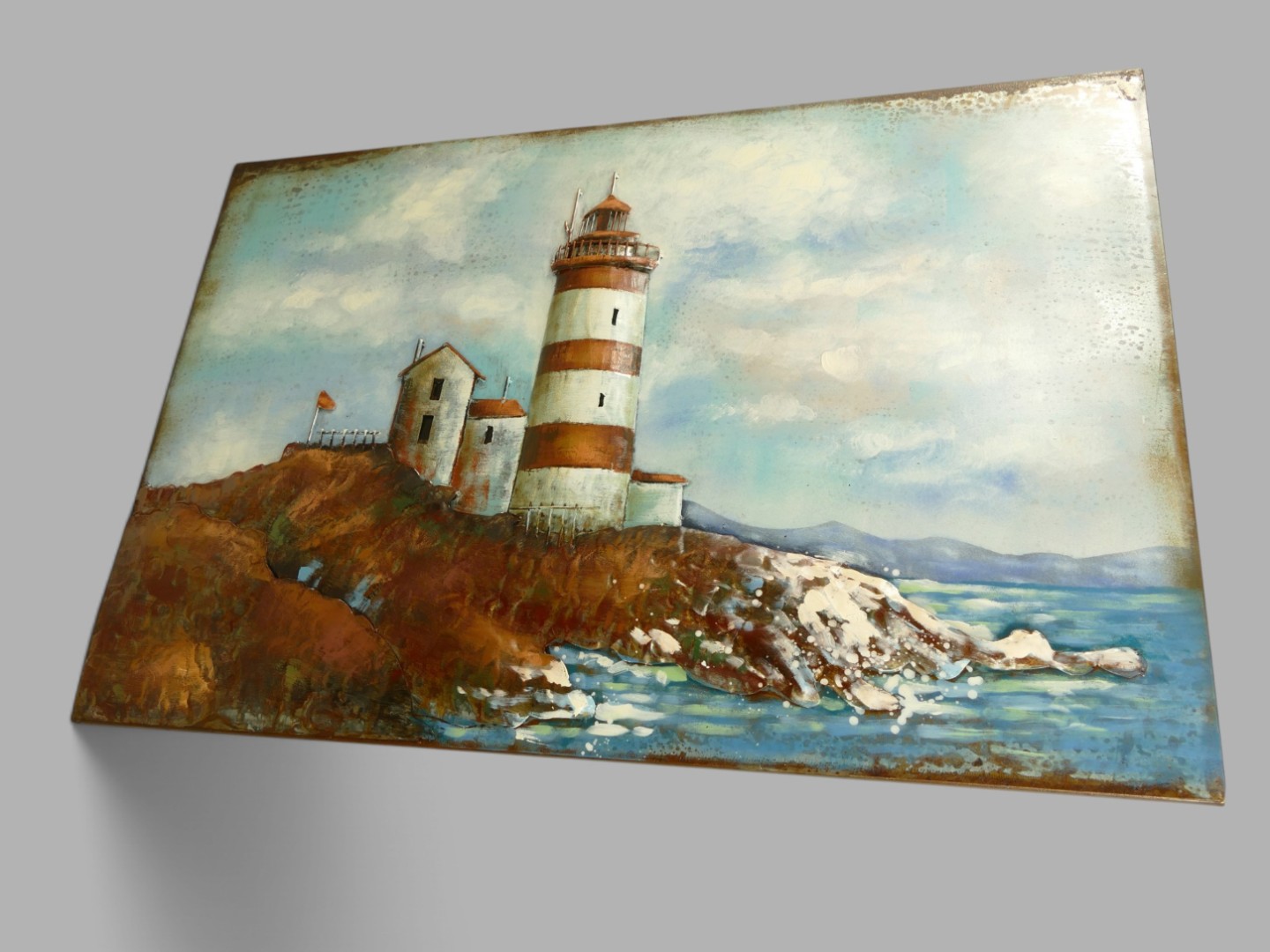 (*) Metallbild (3D) Leuchtturm Eisen L.120x80cm