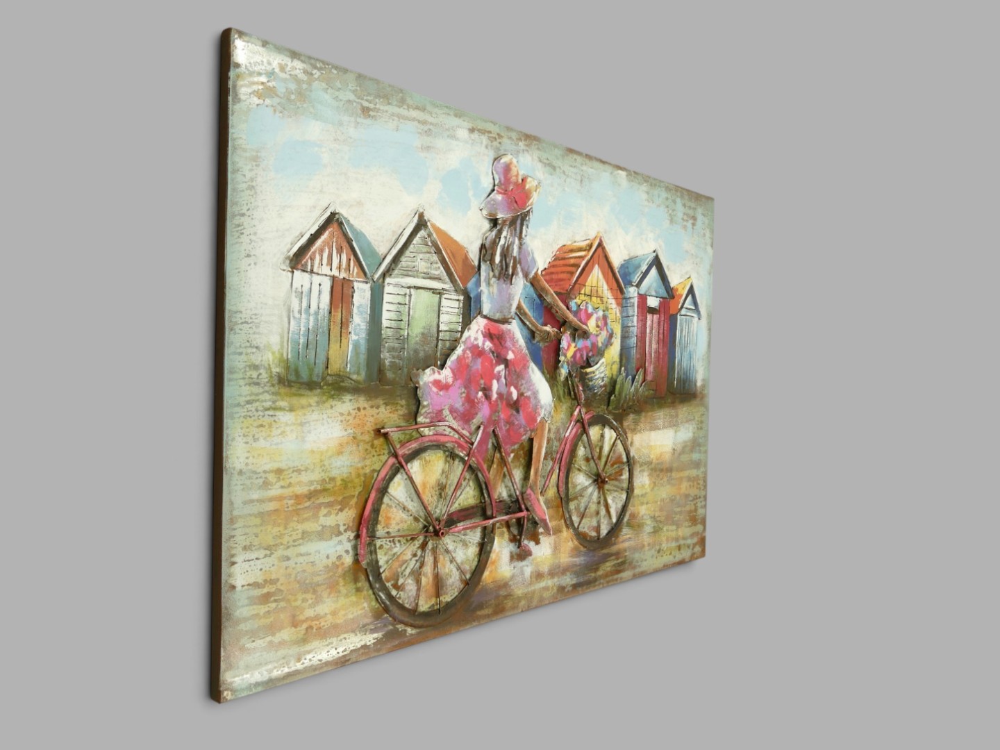 (*) Metallbild (3D) Fahrrad/Strandhüt Eisen L.120m