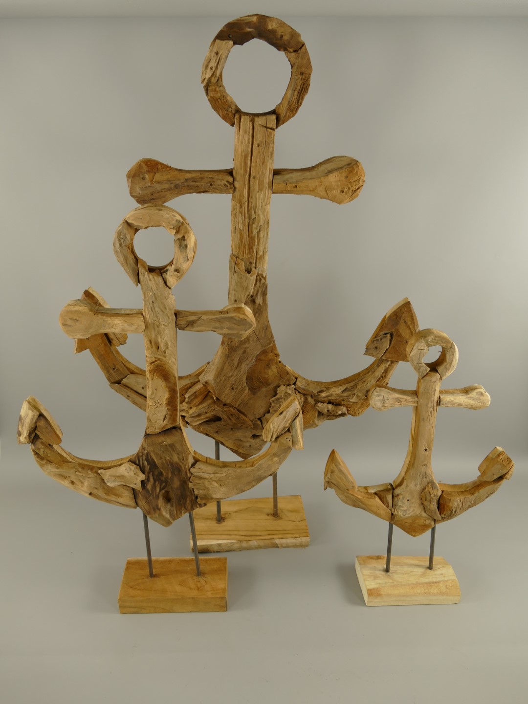 320062SETa *NT Deko Anker Steh Set/3 Teak Holz/Eis.H.55/100cm