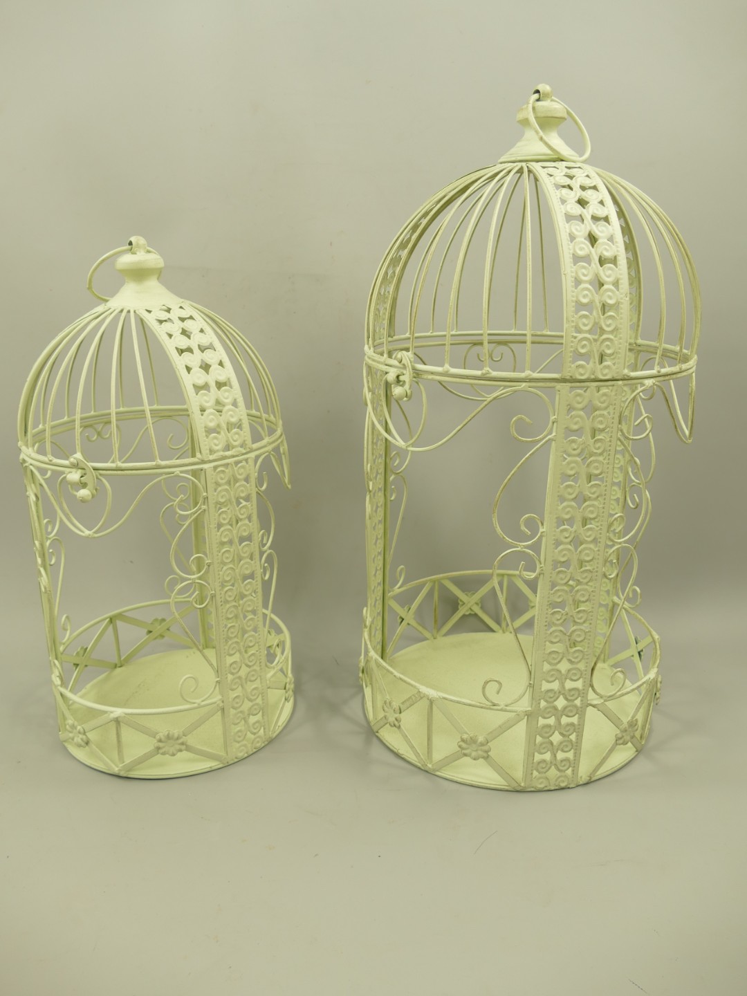 Käfig Eisen rust. weiss Set/2 H.46/60-D.24/30cm Käfig Eisen rust. weiss Set/2 H.46/60-D.24/30cm