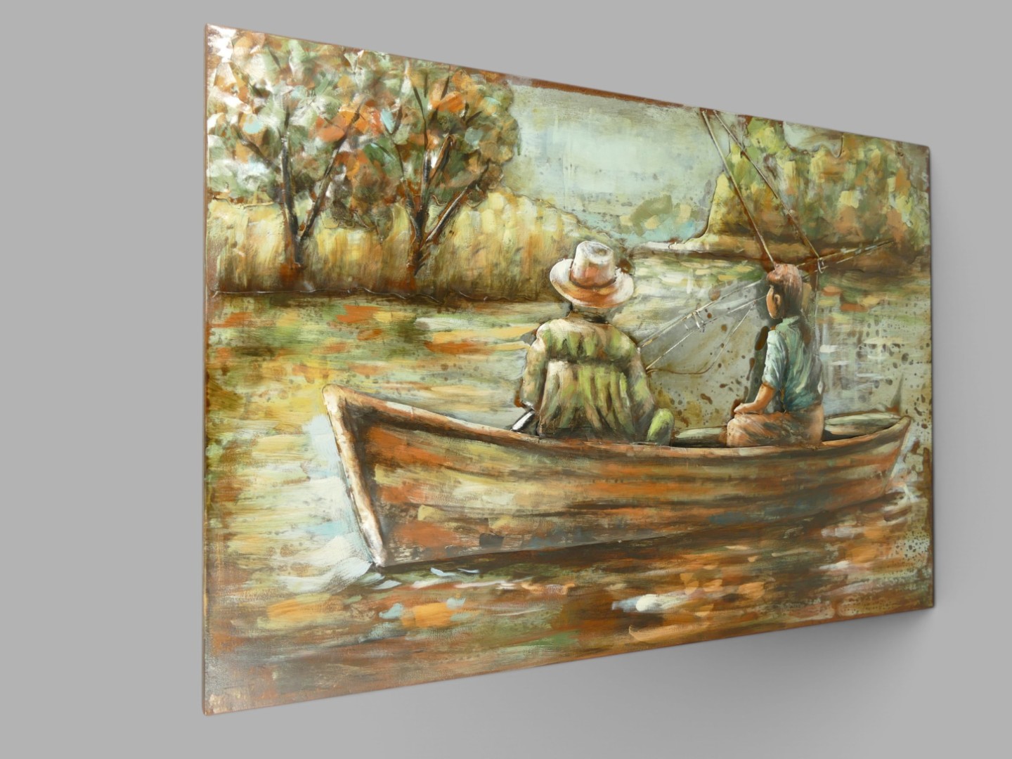 (*) Metallbild (3D) Ruderboot mit Kinder L.120cm