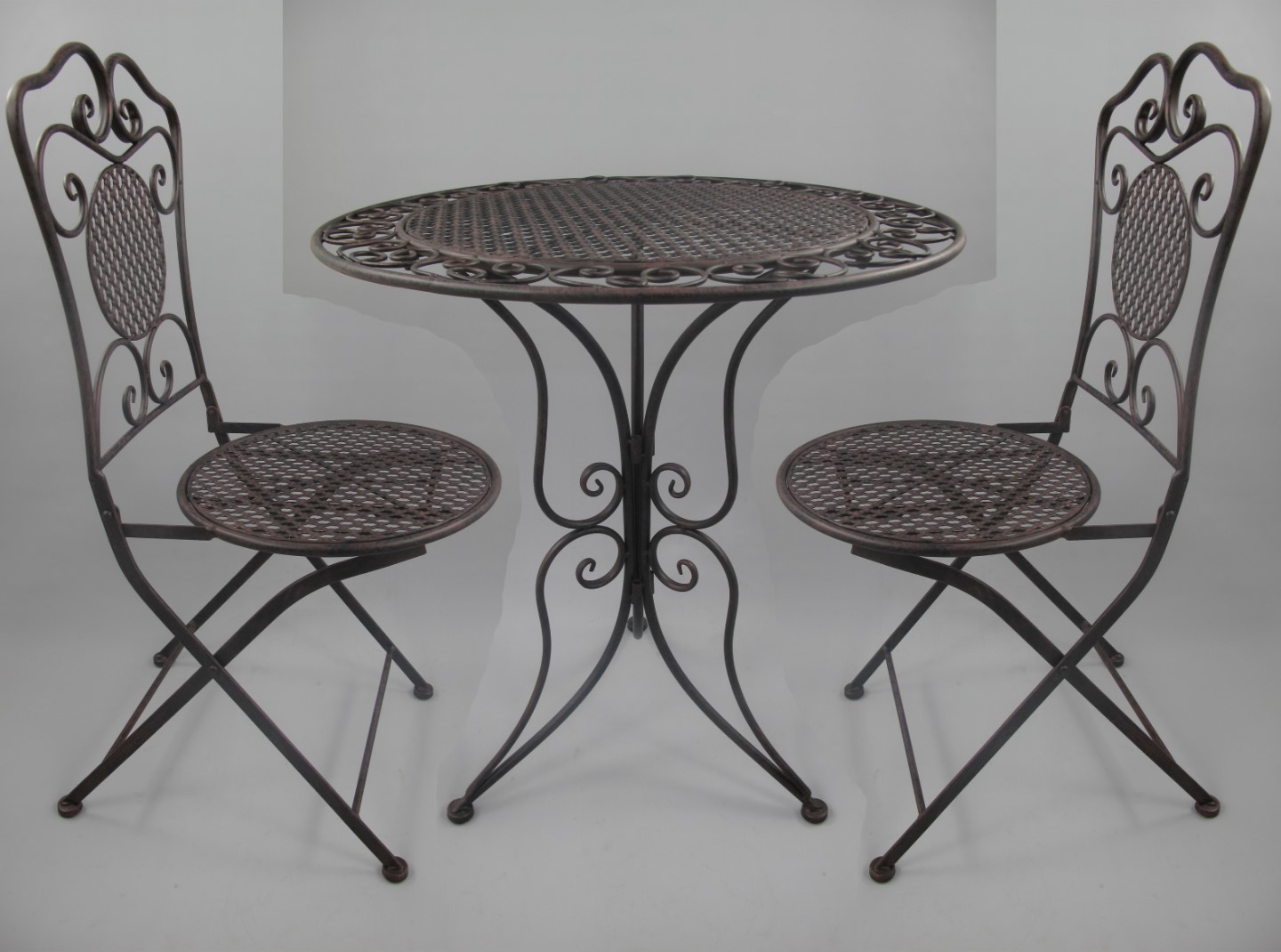 335001BRa *NT 2xStuhl/Tisch(60) H.70cm Eisen antikbraun SET!