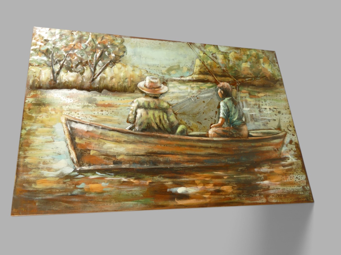 (*) Metallbild (3D) Ruderboot mit Kinder L.120cm