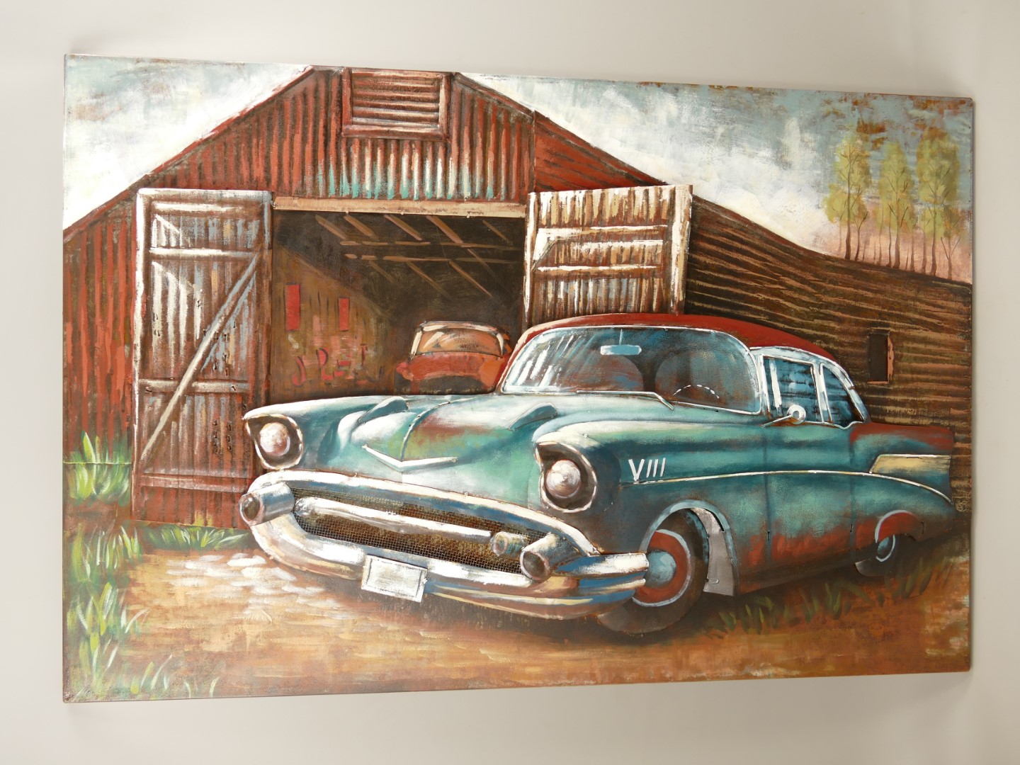 (*) Metallbild (3D) Eisen Auto L.120x80cm