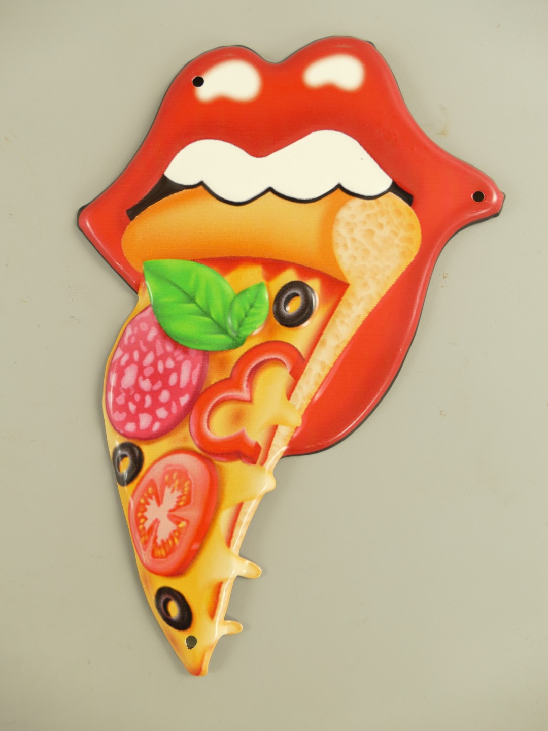 Wandschild(Gestanz) Eisen Mund mit Pizza H.24cm