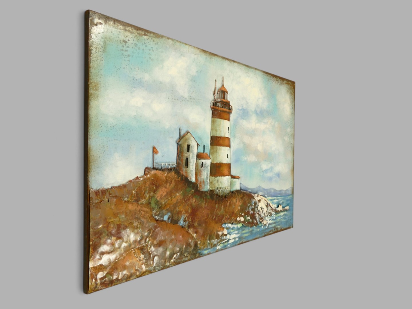 (*) Metallbild (3D) Leuchtturm Eisen L.120x80cm