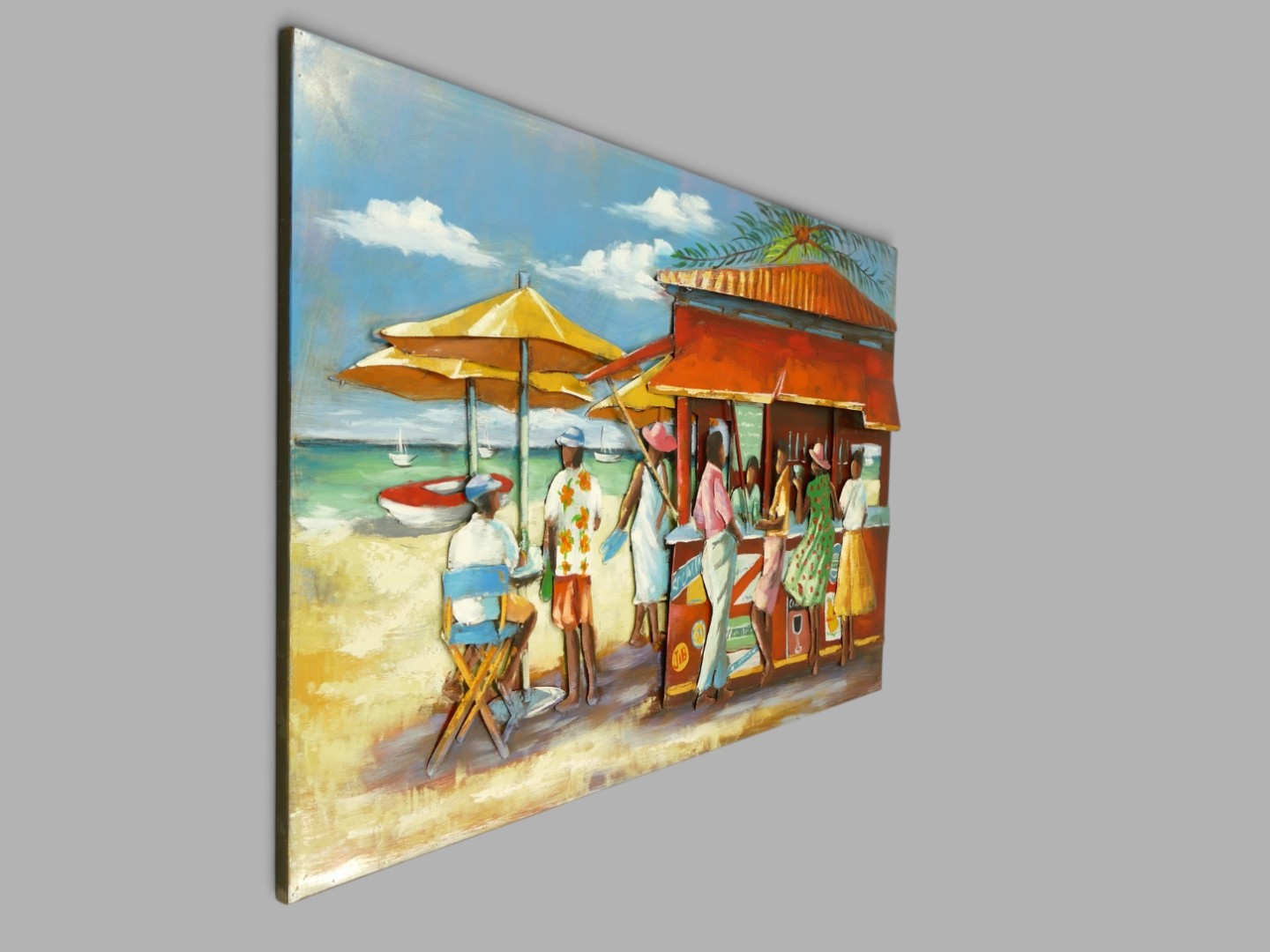 (*) Metallbild (3D) Strandhütte Eisen L.120x80cm