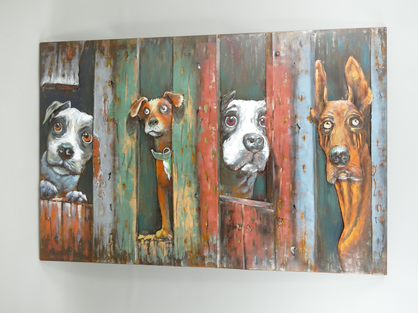 (*) Metallbild (3D) Eisen Hunde L.120x80cm