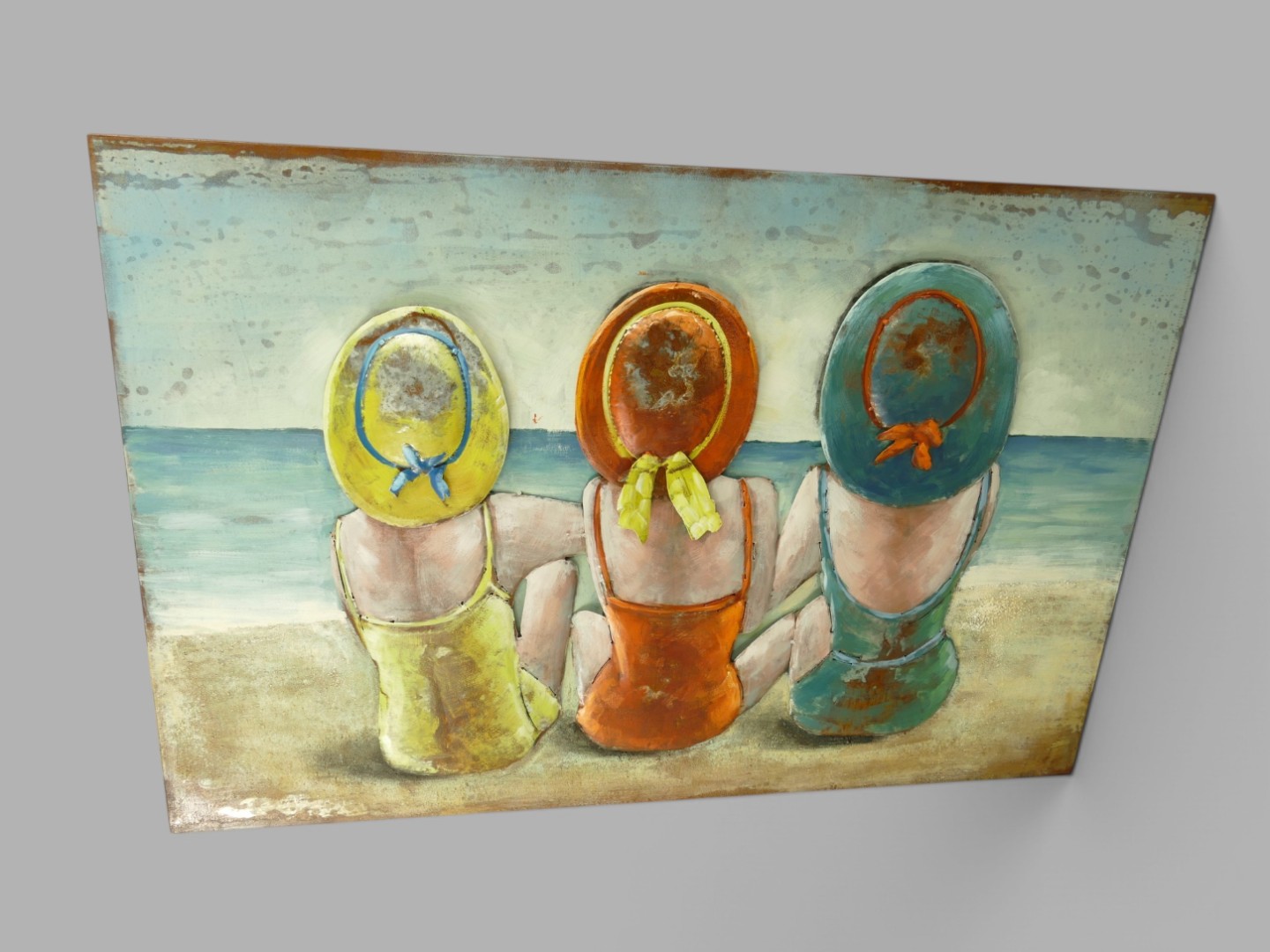 (*) Metallbild (3D) Frauen Strand Eisen L.120x80cm