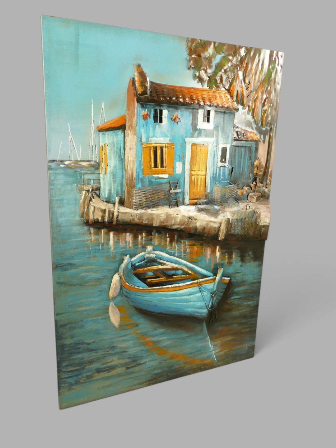 (*) Metallbild (3D) Ruderboote Eisen H.120x80cm