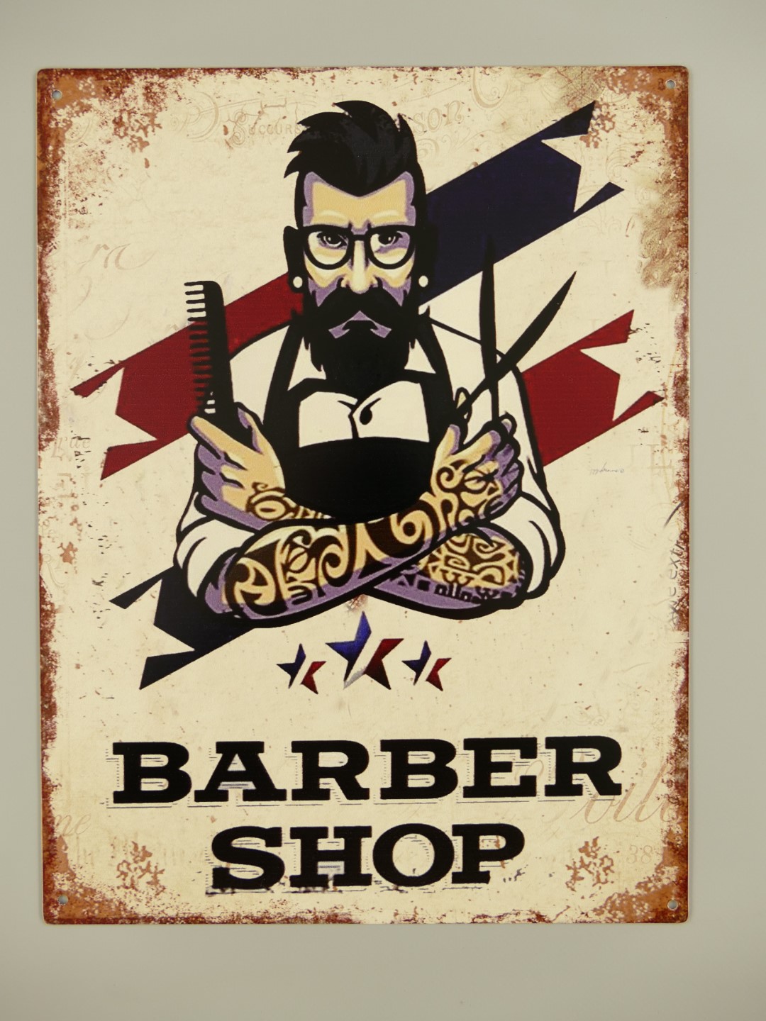 Wandschild Eisen Barber Shop H.33x25cm Wandschild Eisen Barber Shop H.33x25cm
