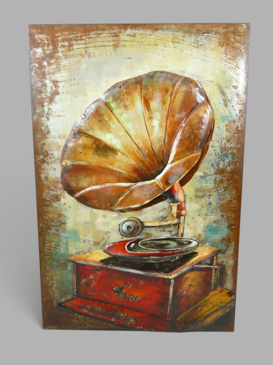 (*) Metallbild (3D) Grammophon Eisen H.90x60cm