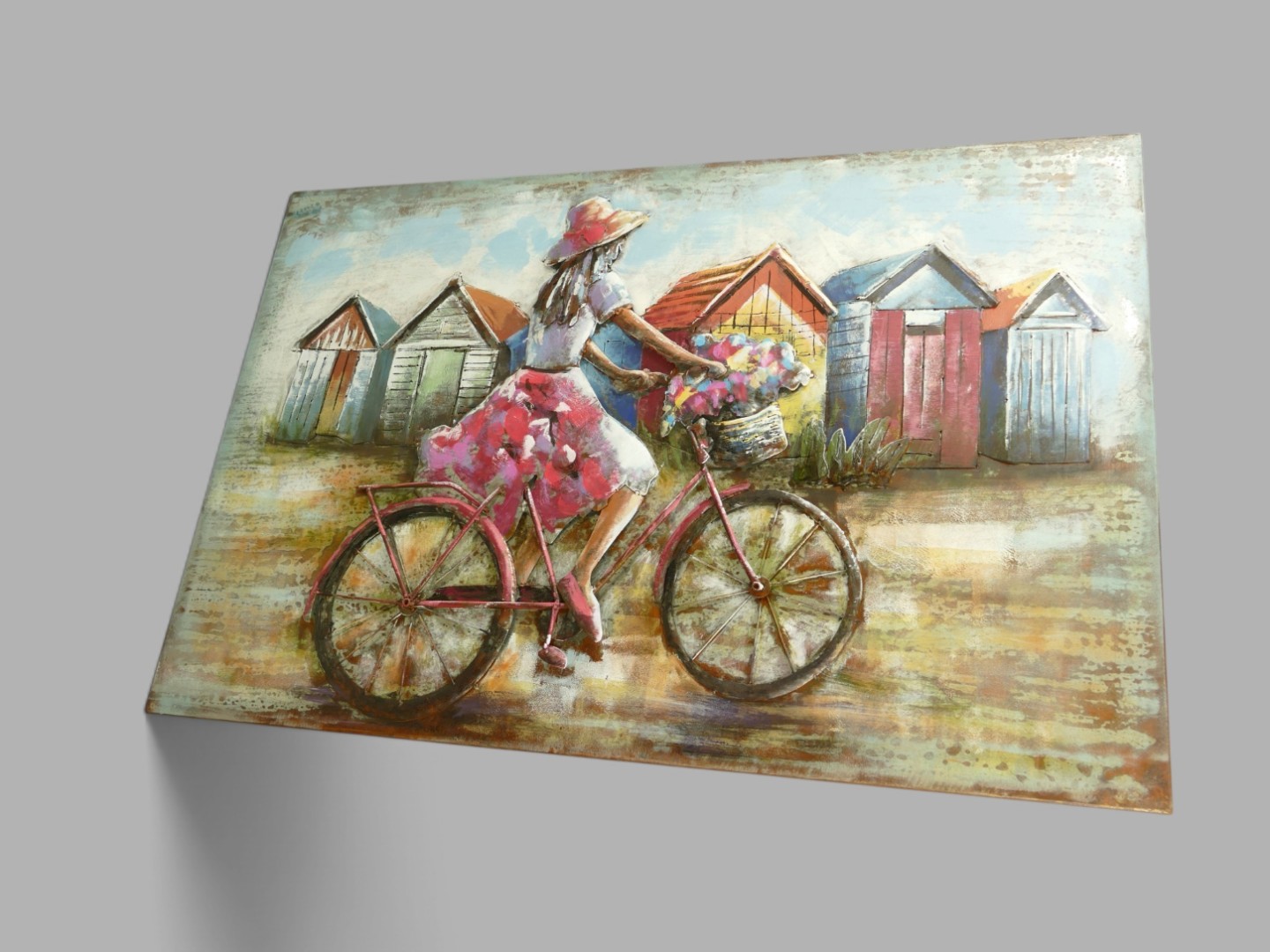 (*) Metallbild (3D) Fahrrad/Strandhüt Eisen L.120m