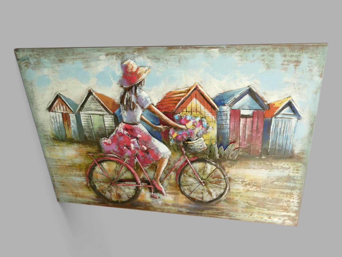 (*) Metallbild (3D) Fahrrad/Strandhüt Eisen L.120m