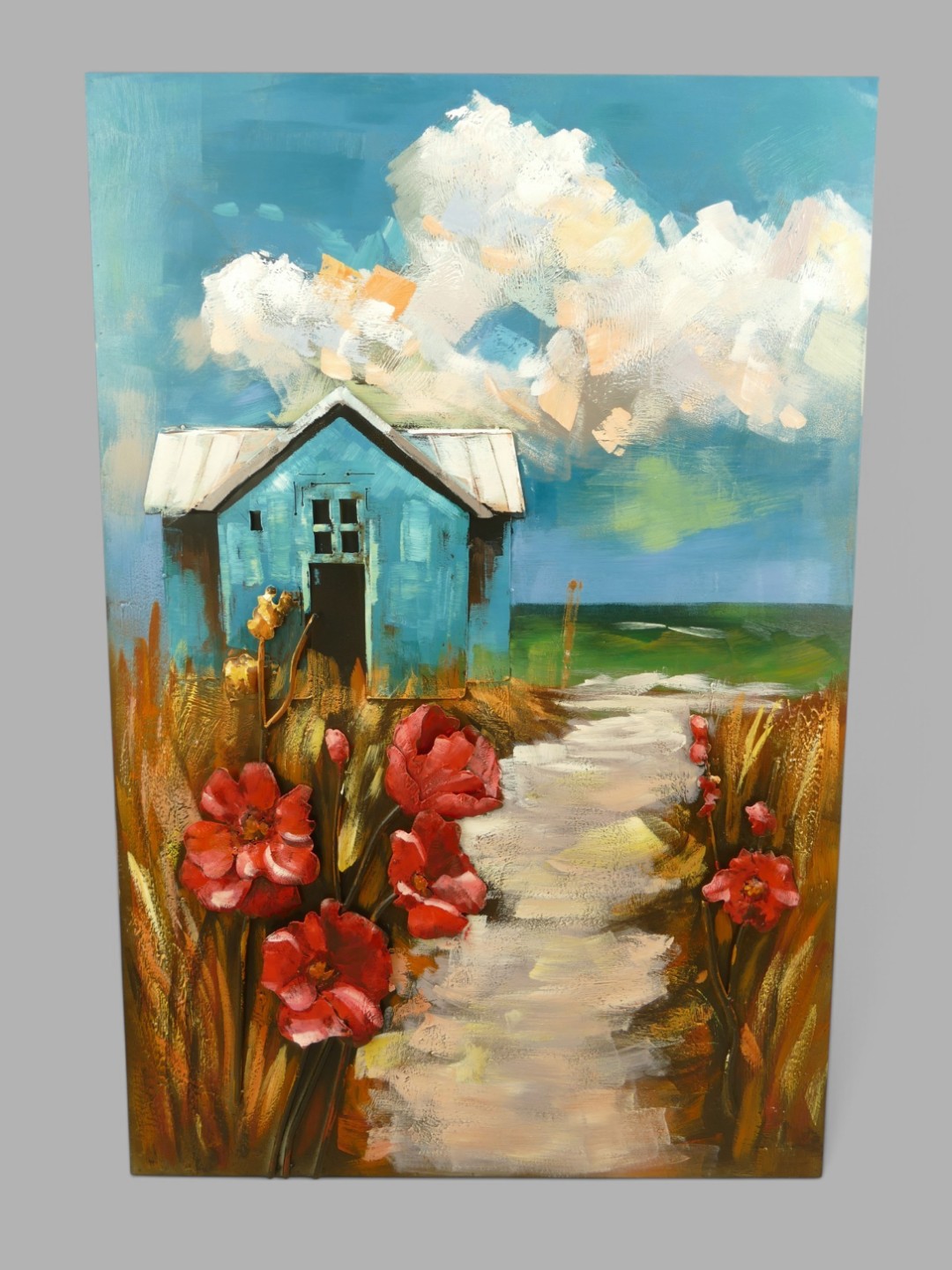 (*) Metallbild (3D) Strandhütte Eisen H.120x80cm