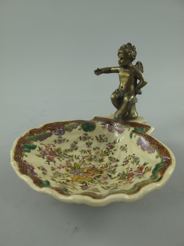 Porzellan/Mess. Schale braun blume figur H.11x14cm Porzellan/Mess. Schale braun blume figur H.11x14cm