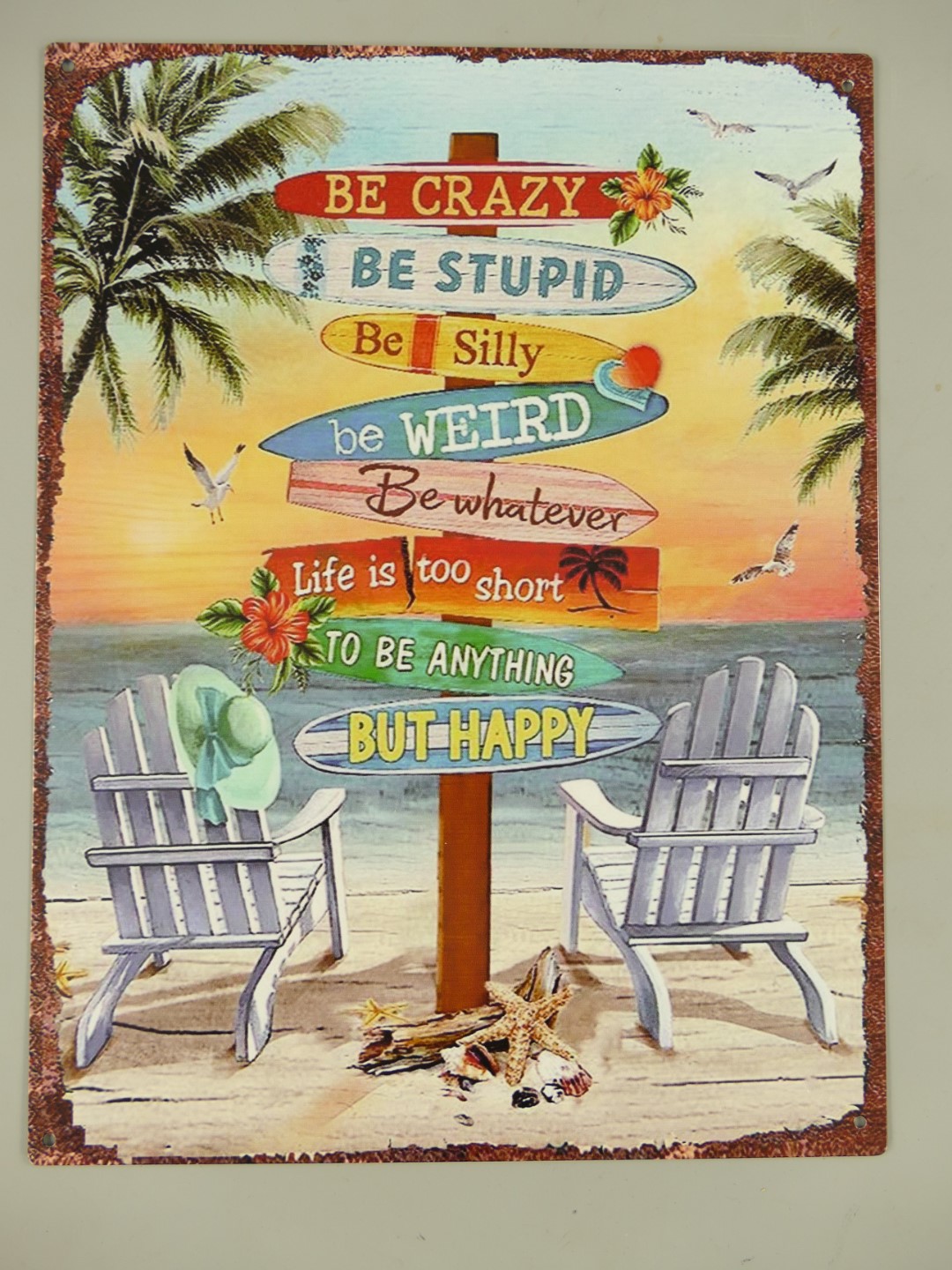 Wandschild Eisen Strand Be Crazy H.33x25cm Wandschild Eisen Strand Be Crazy H.33x25cm