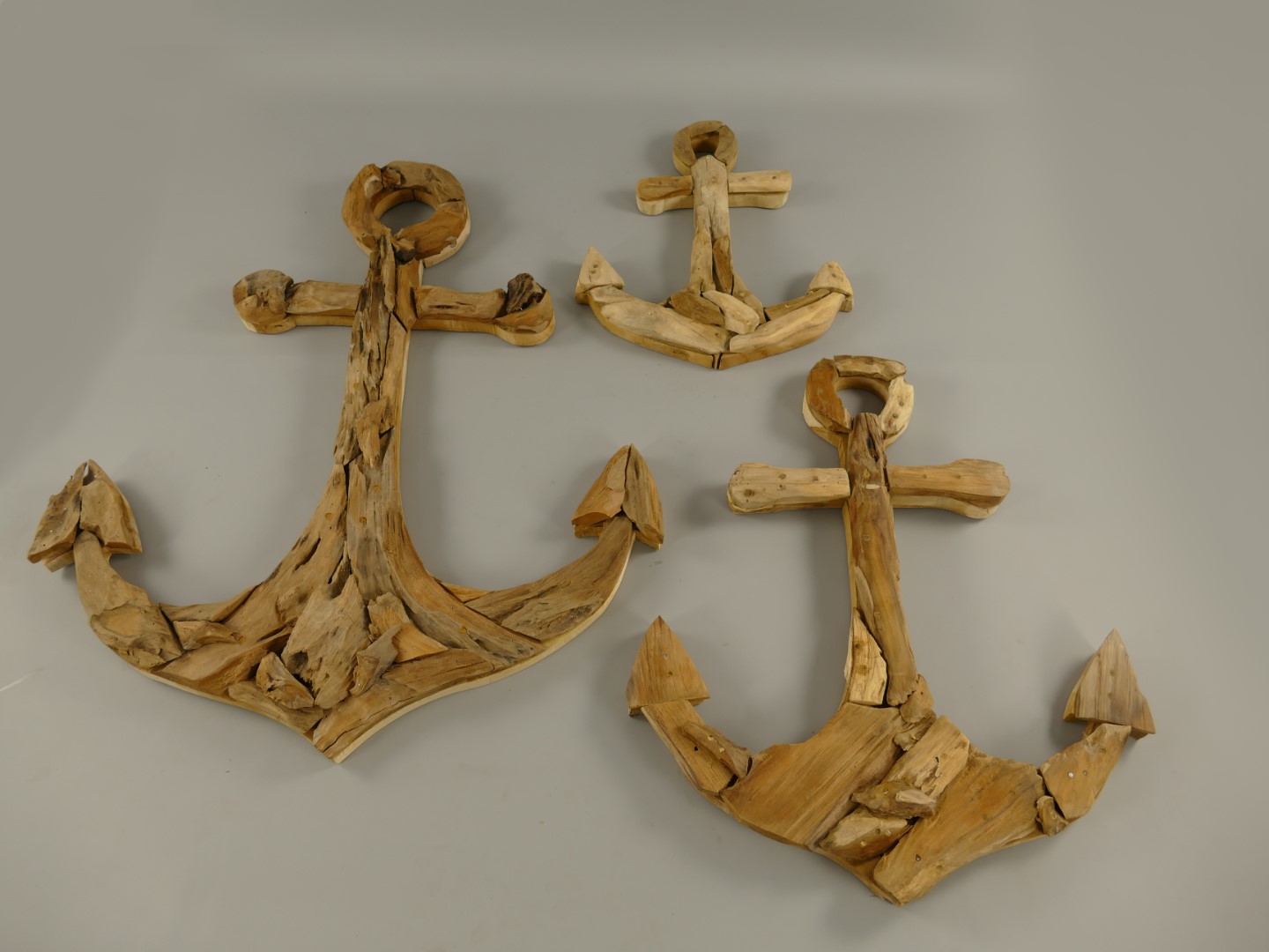 320063ajwM69BCKSsRMZ *NT Deko wand Anker Set/3 Teak Holz H.40-80cm