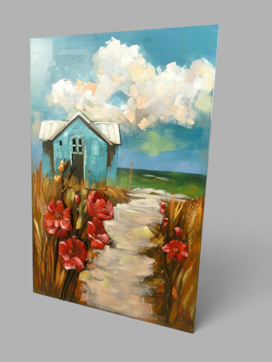 (*) Metallbild (3D) Strandhütte Eisen H.120x80cm