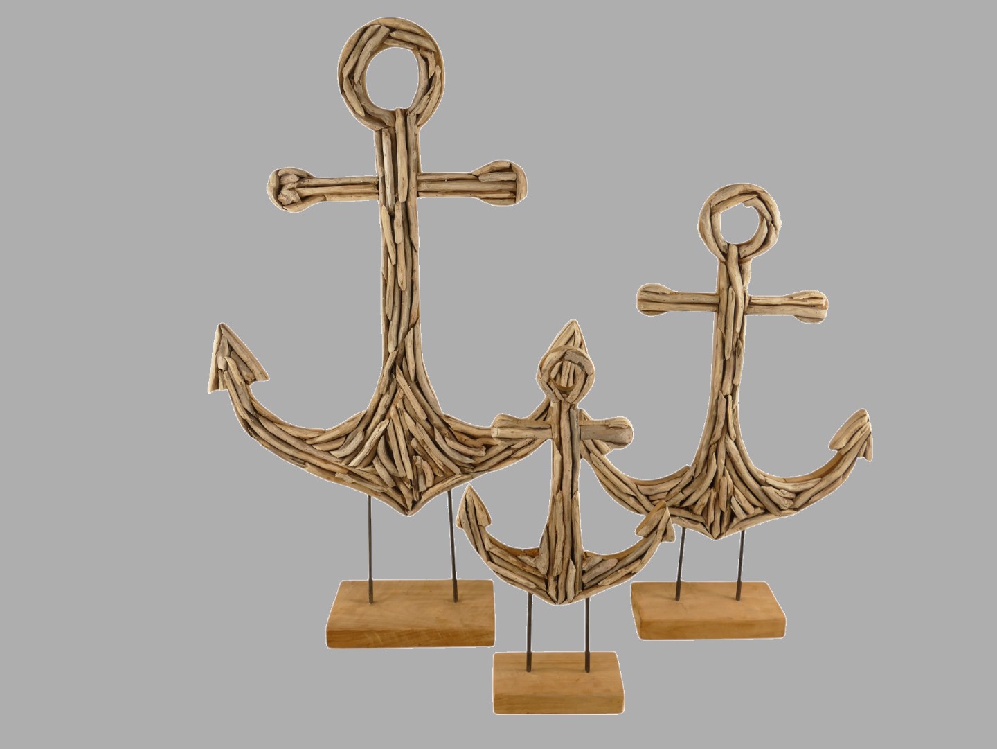 *NT Deko Anker Steh Set/3 Teak Holz/Eis.H.55/100cm *NT Deko Anker Steh Set/3 Teak Holz/Eis.H.55/100cm