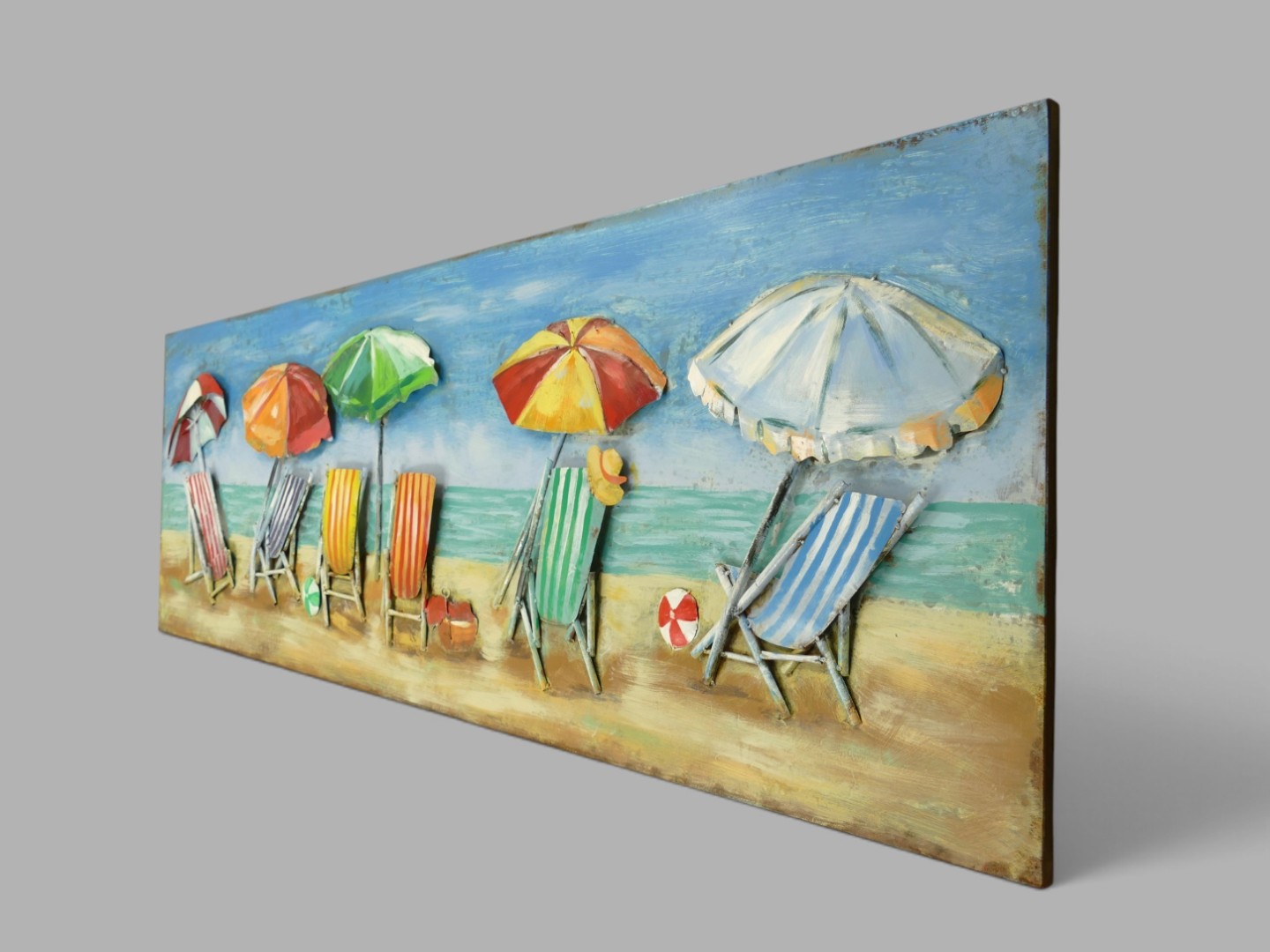 (*) Metallbild (3D) Strand mit Strandstuhl L.180cm