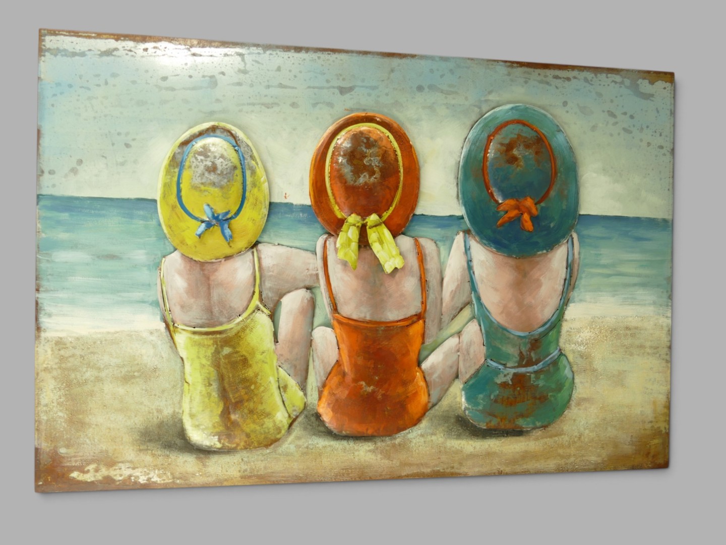 (*) Metallbild (3D) Frauen Strand Eisen L.120x80cm