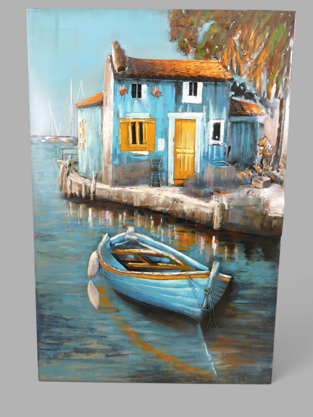 (*) Metallbild (3D) Ruderboote Eisen H.120x80cm