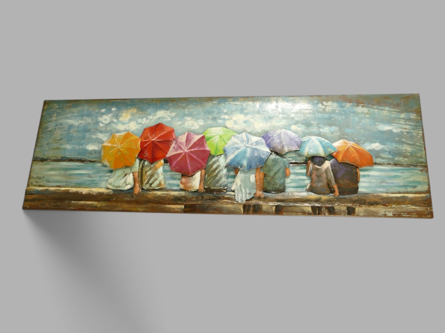 (*) Metallbild (3D) Kinder mit Regenschirm L.180cm