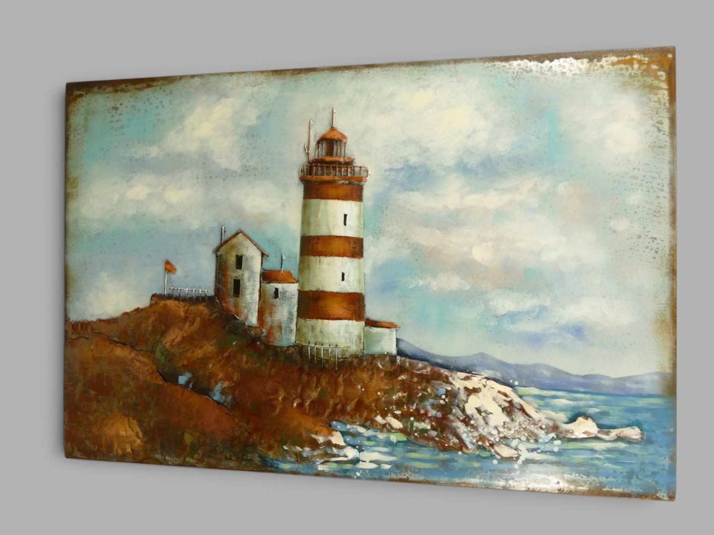 (*) Metallbild (3D) Leuchtturm Eisen L.120x80cm