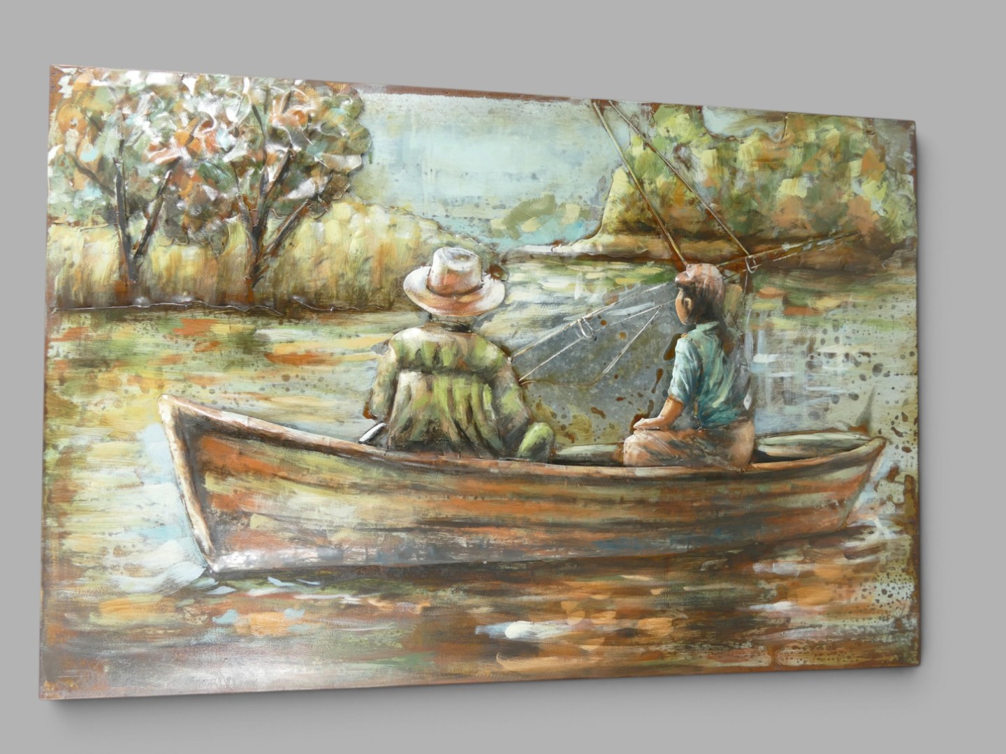 (*) Metallbild (3D) Ruderboot mit Kinder L.120cm