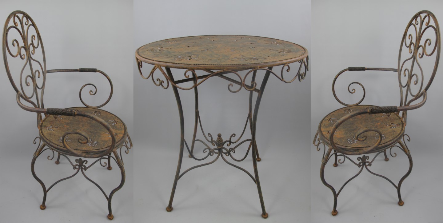 314037SETafvuM0T7mZkHSZ (*) *NT 2xStuhl/Tisch(70) Eisen rustik braun SET!!