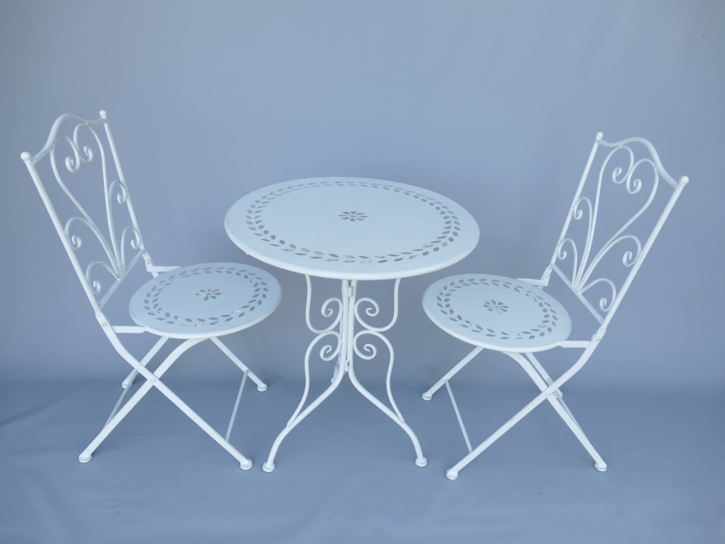 *NT 2xStuhl/Tisch(60) H.92cm Eisen rust. WEISS SET *NT 2xStuhl/Tisch(60) H.92cm Eisen rust. WEISS SET