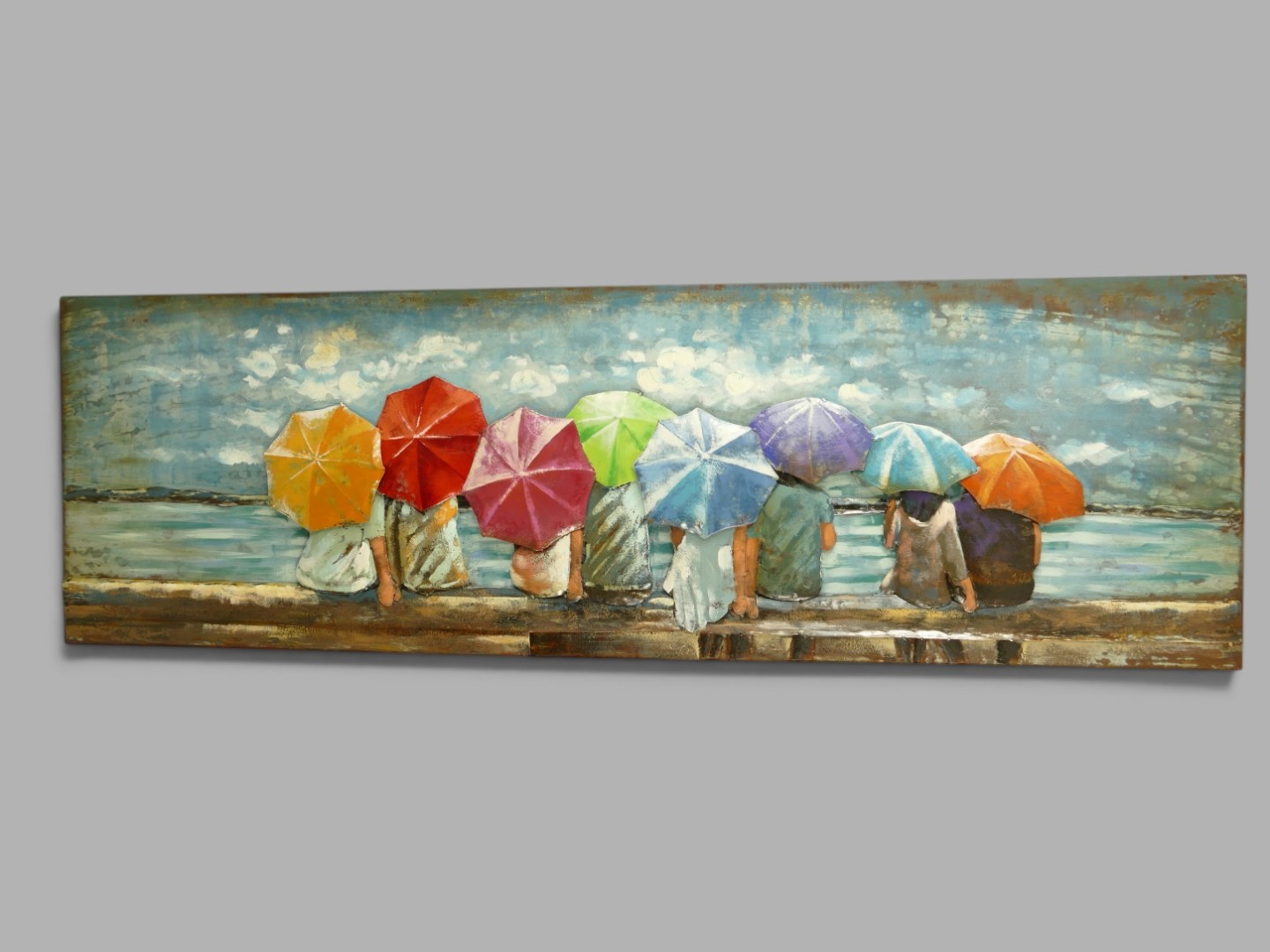 (*) Metallbild (3D) Kinder mit Regenschirm L.180cm
