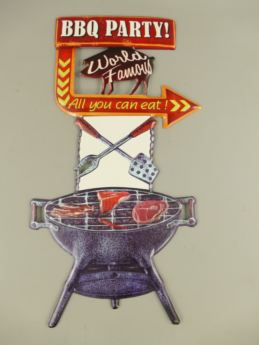 Wandschild(Gestanz) Eisen BBQ Party H.61cm