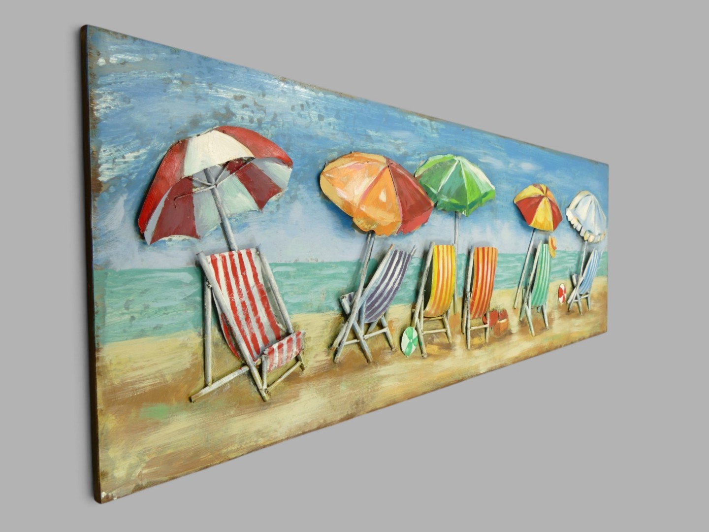 (*) Metallbild (3D) Strand mit Strandstuhl L.180cm