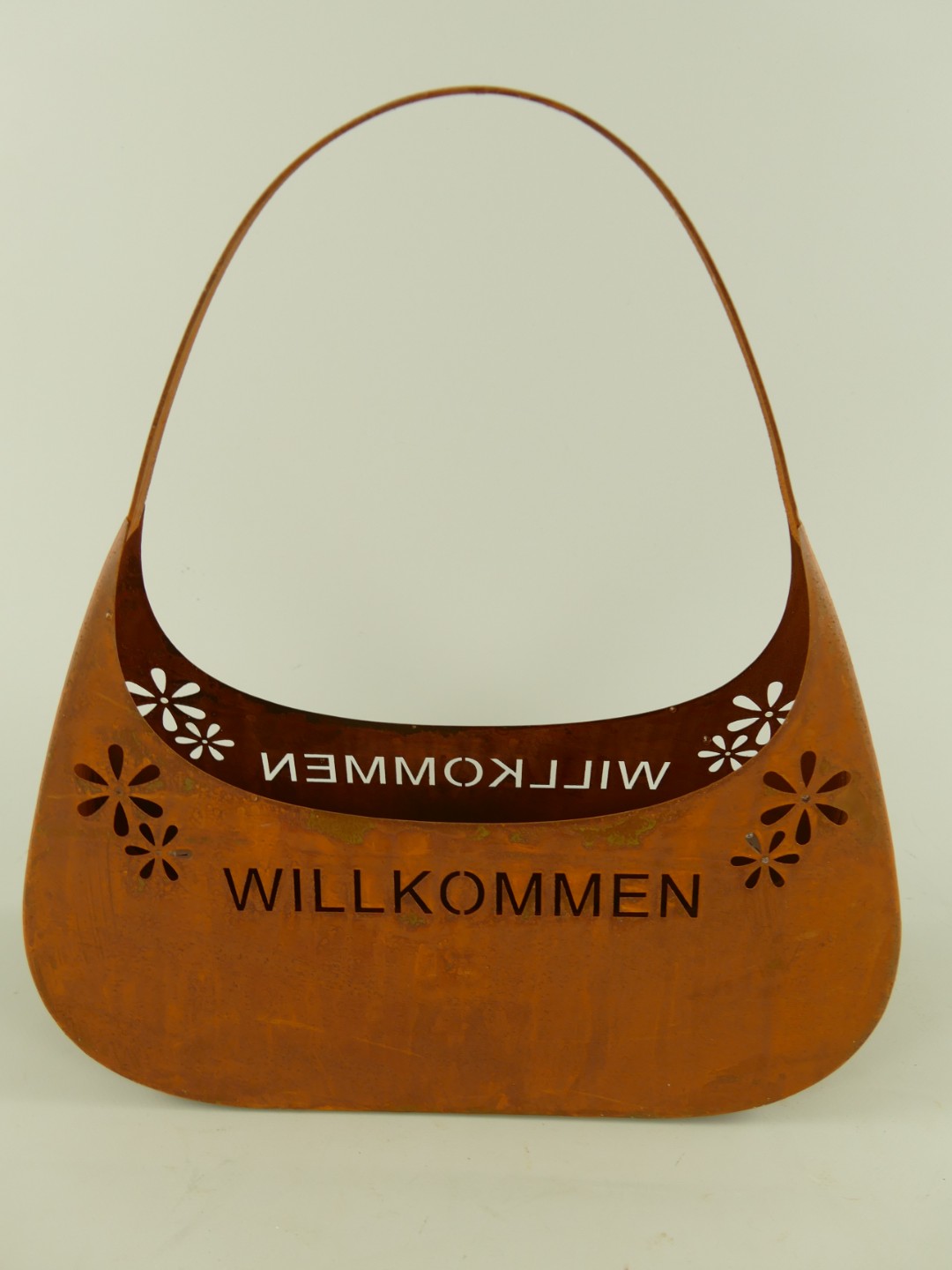 Blumen Tasche Willkommen Naturrost Farbig H.37cm Blumen Tasche Willkommen Naturrost Farbig H.37cm