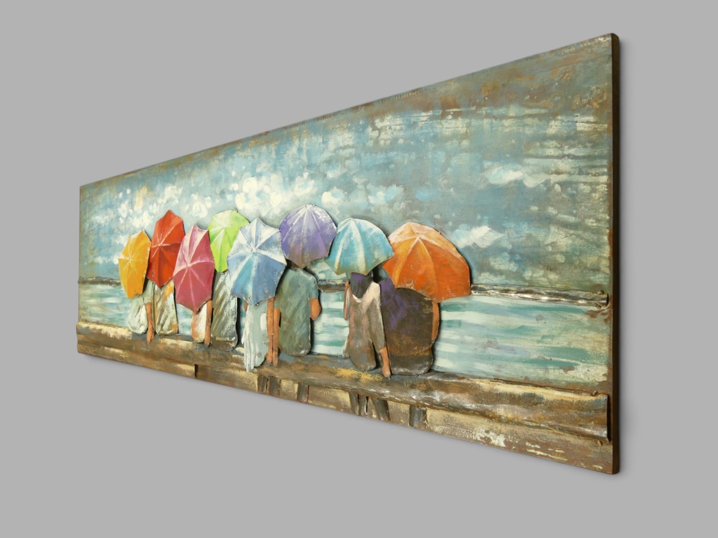(*) Metallbild (3D) Kinder mit Regenschirm L.180cm