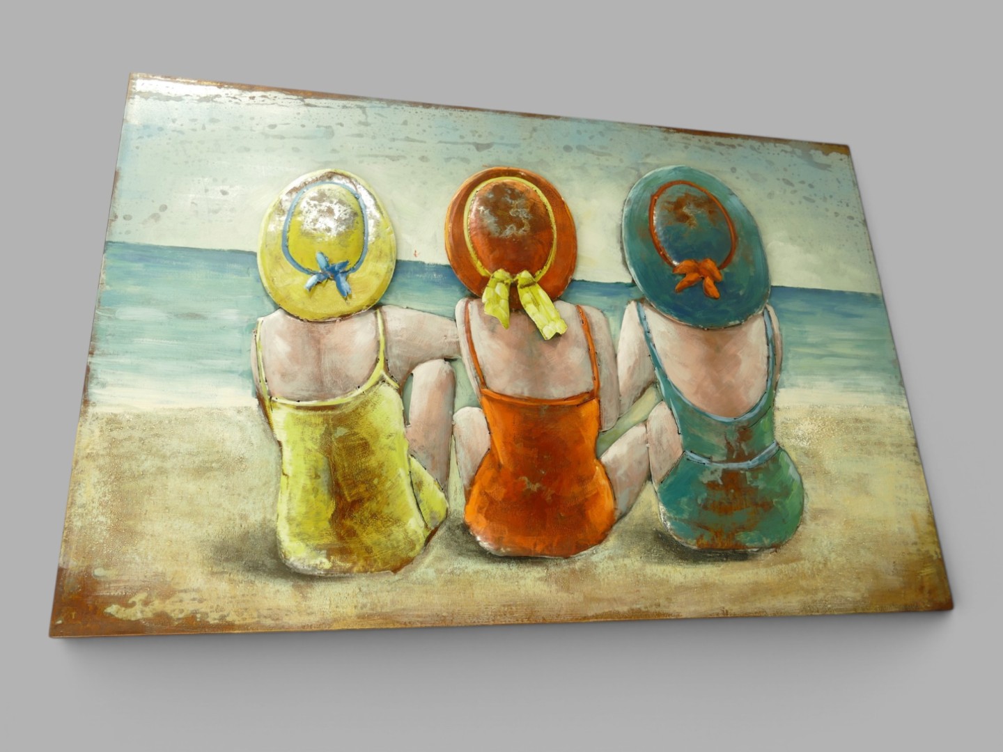 (*) Metallbild (3D) Frauen Strand Eisen L.120x80cm